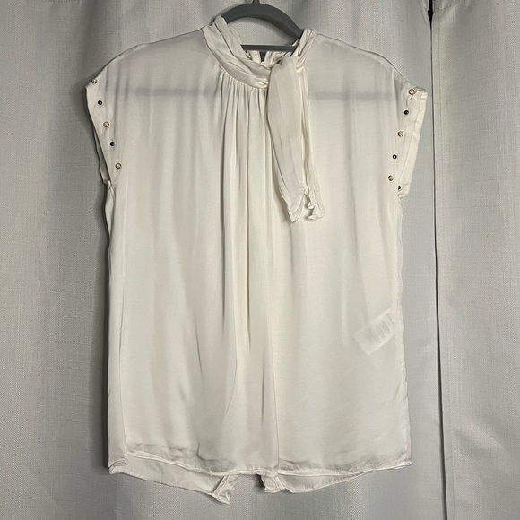 Sandro Paris White Courbe Studded Blouse Medium - Picture 3 of 13